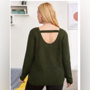 SHEIN plus cutout back ribbed knit sweater